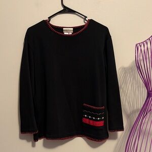 Coldwater Creek Black Sweater with Red Stitching
